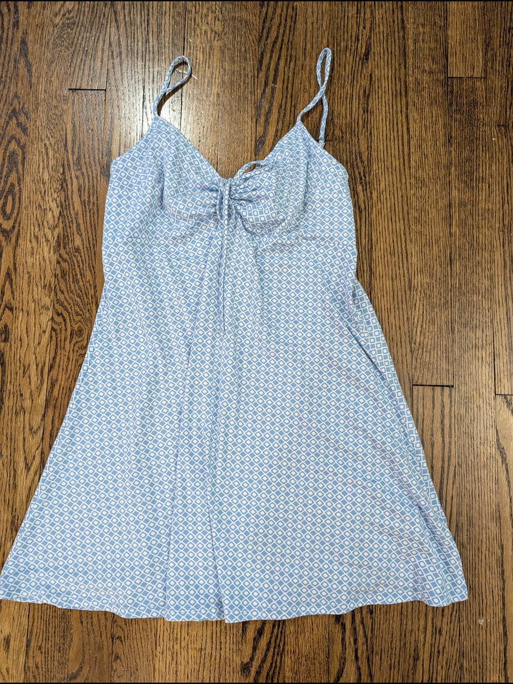 Hollister Light Blue And White Geometric Tile Print Slip Dress